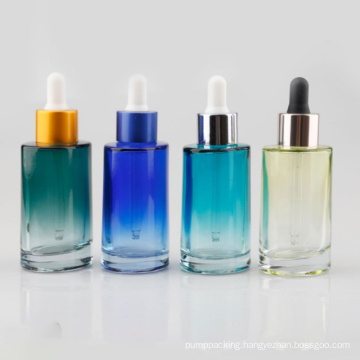 Colorful Luxury Square Cosmetic Serum Bottles 50ml Empty Customized UV Clear Glass Oil Serum Bottle